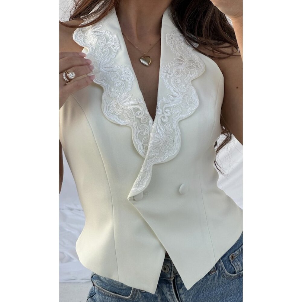 Reformation Cream Lace-Trimmed Top